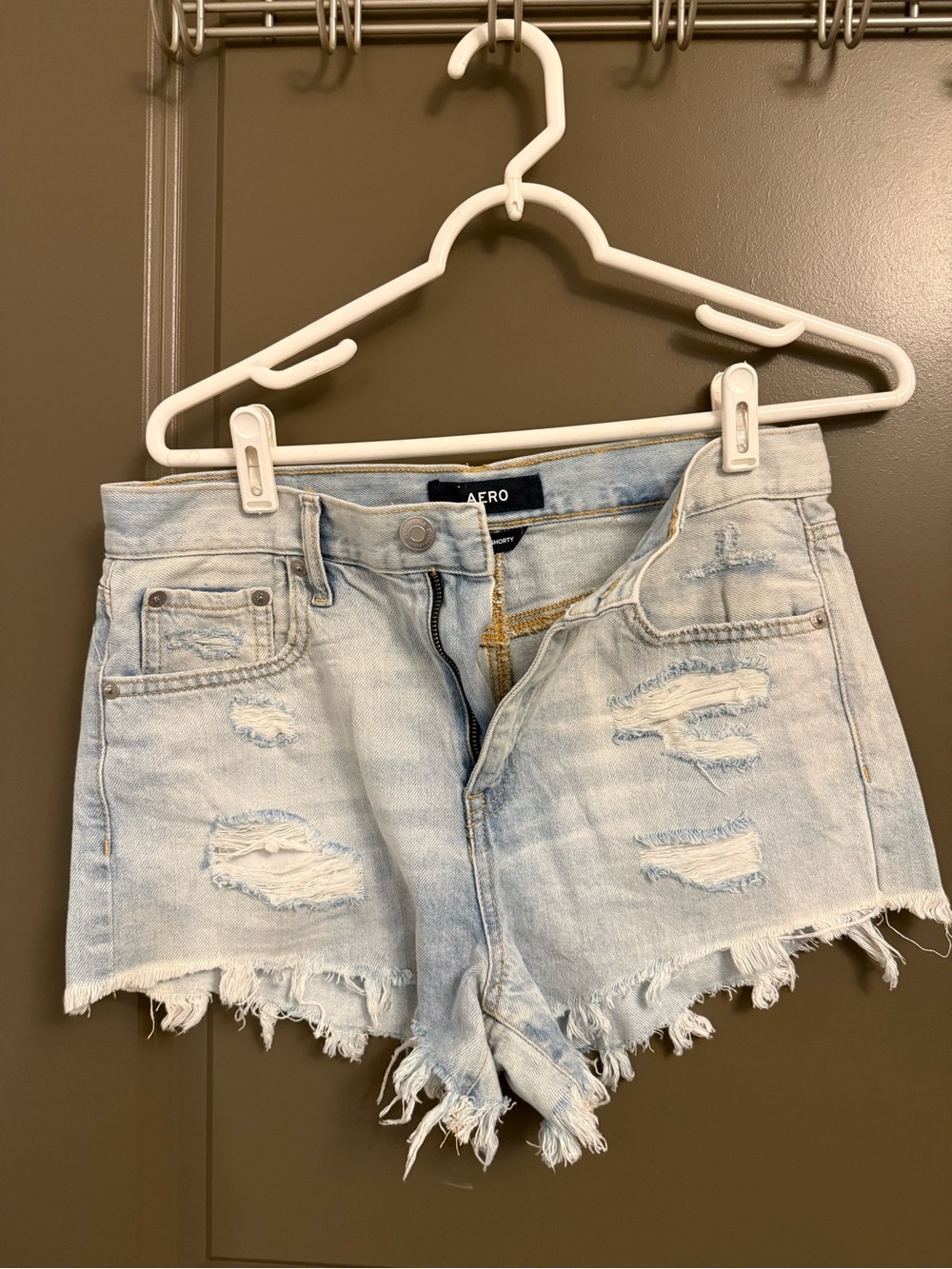Aero Light Wash Distressed High-Rise Jean Shorts - Light Blue